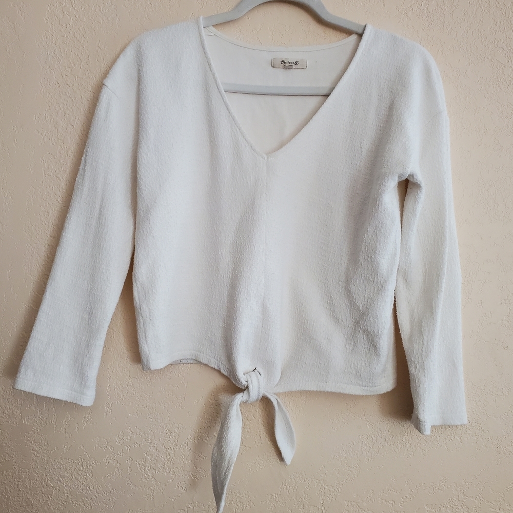 Madewell White Cropped Ribbed Tie Front